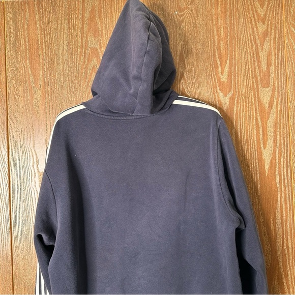 Adidas Hoodie Men Lg Navy Essentials 3 Stripe Pullover Sweatshirt Long Sleeve - Picture 11 of 11